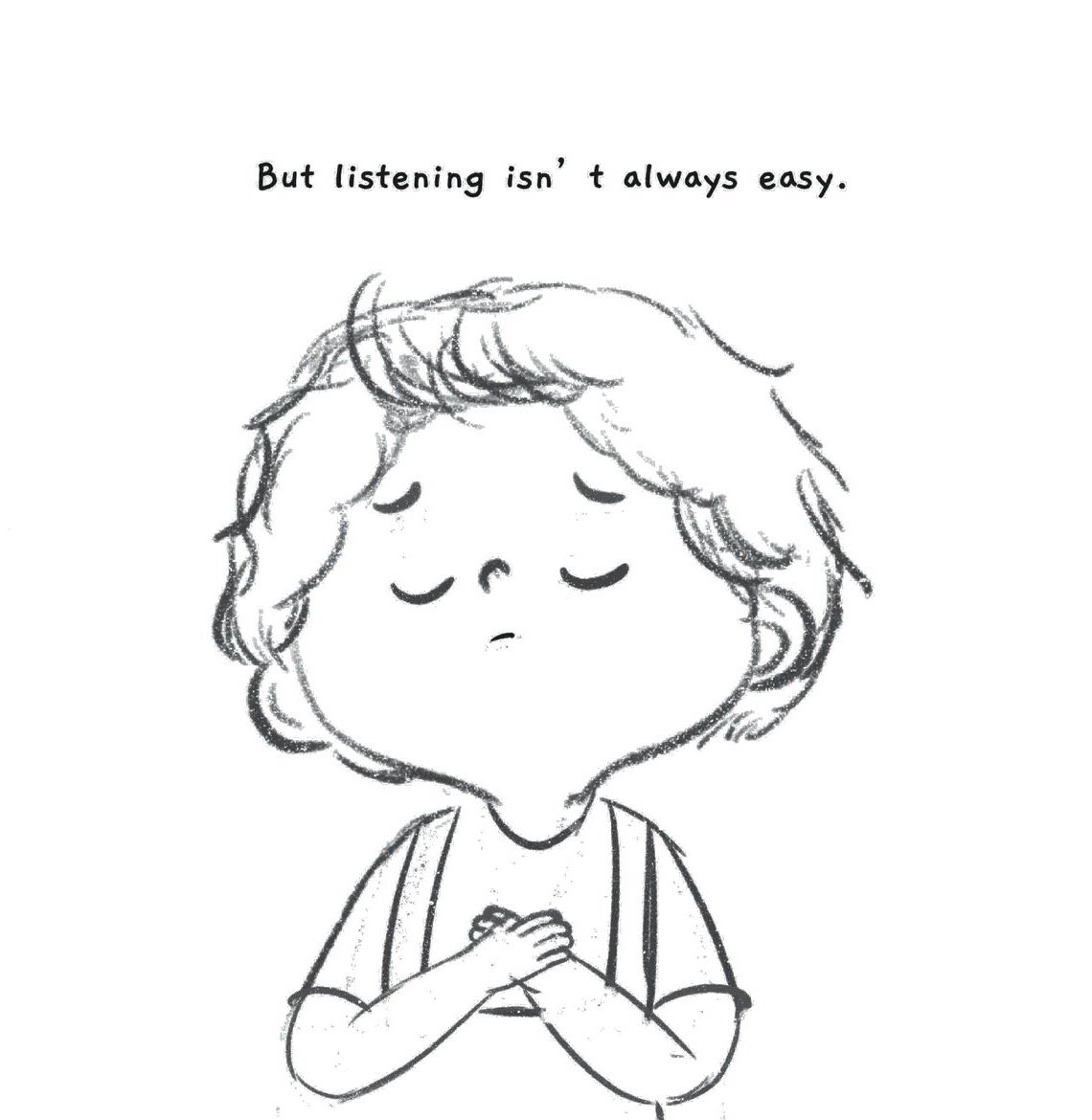 Child calmly holding feelings sketch